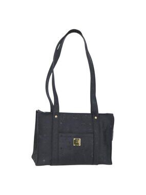 Authentic MCM Vicetos Logogram Shoulder Bag PVC Black Gold